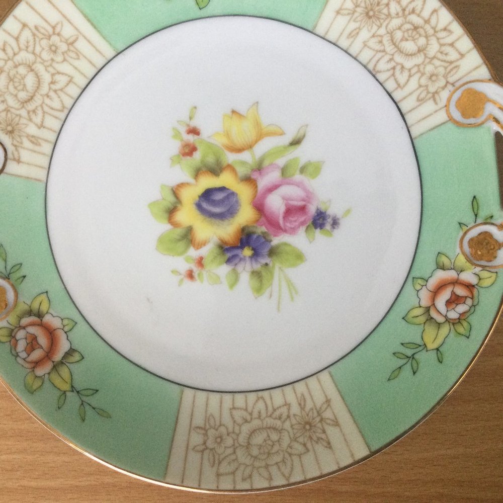 Vintage hand painted plate handled Noritake red M mark floral